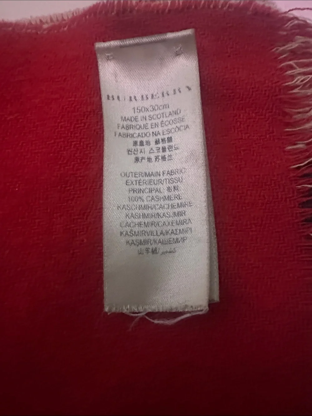 Burberry Tan and Black Check Wool Scarf with red interior